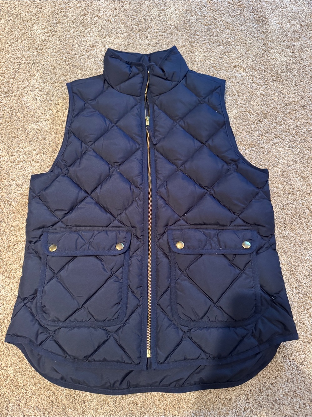J. Crew Navy Diamond-Quilt Puffer Vest with Snap Pockets